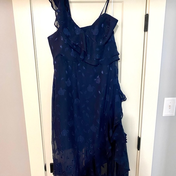 NWT! LuLus sleeveless dress overlayed in sheer lace features a high-low hemline - Picture 6 of 7